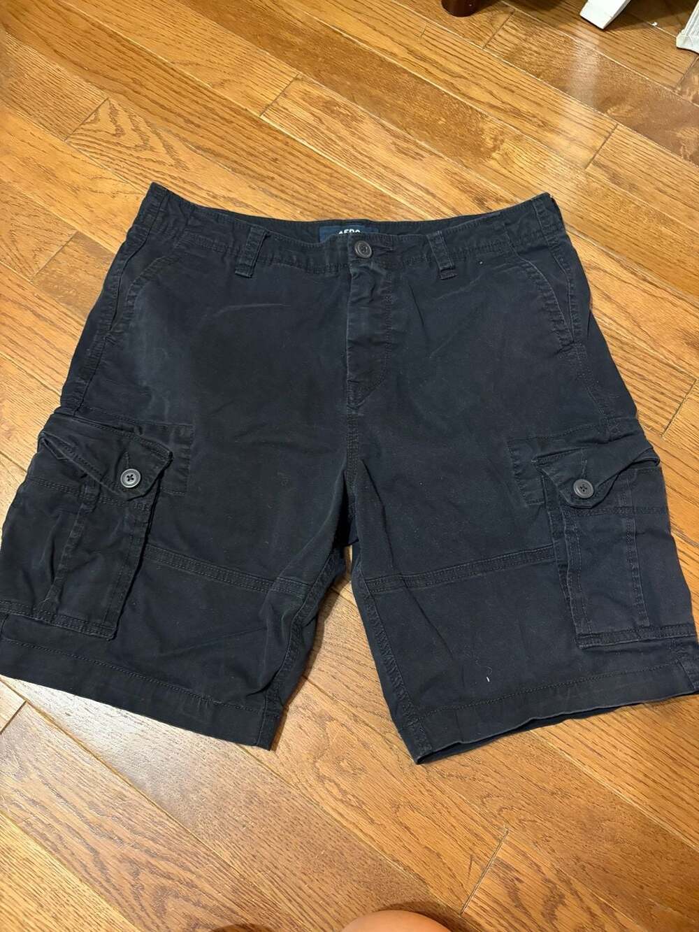 Aeropostale AE Flex Classic Cargo Short, Size 33, Black, with Large Side Pockets